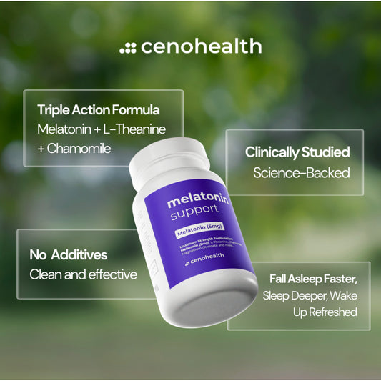 CENO Melatonin Support | Pure 5mg Melatonin with L-Theanine SLEEP SUPPORT 1 MONTH SUPPLY CENOHEALTH