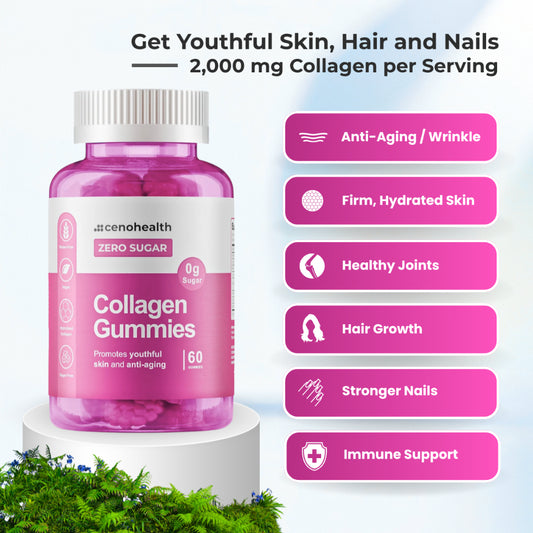 Cenohealth Collagen Gummies – For Glowing Skin, Anti-Wrinkle, Hair & Nail Growth | Sugar-Free | 60s