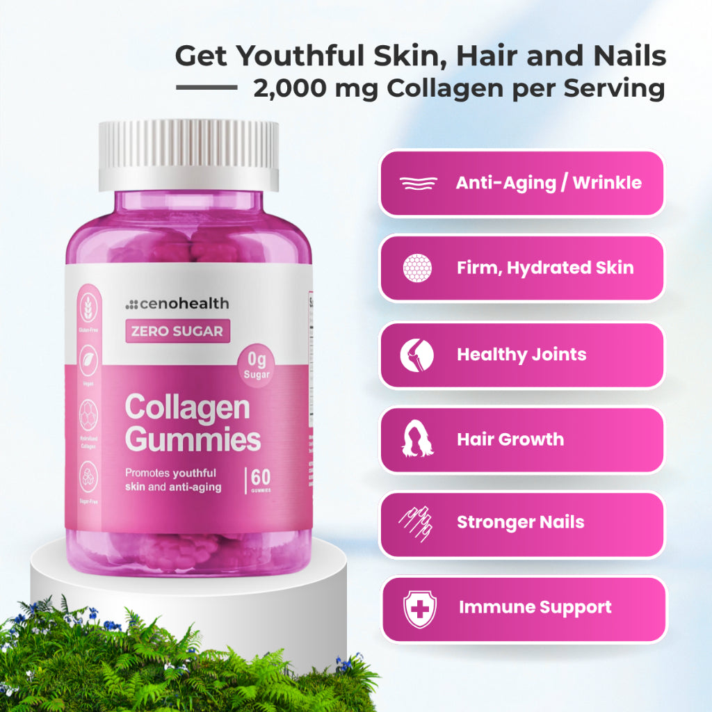 Cenohealth Collagen Gummies – For Glowing Skin, Anti-Wrinkle, Hair & Nail Growth | Sugar-Free | 60s
