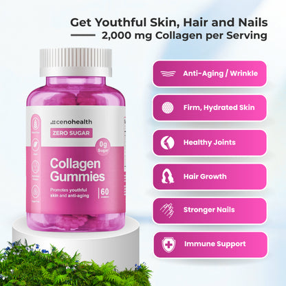 Cenohealth Collagen Gummies – For Glowing Skin, Anti-Wrinkle, Hair & Nail Growth | Sugar-Free | 60s