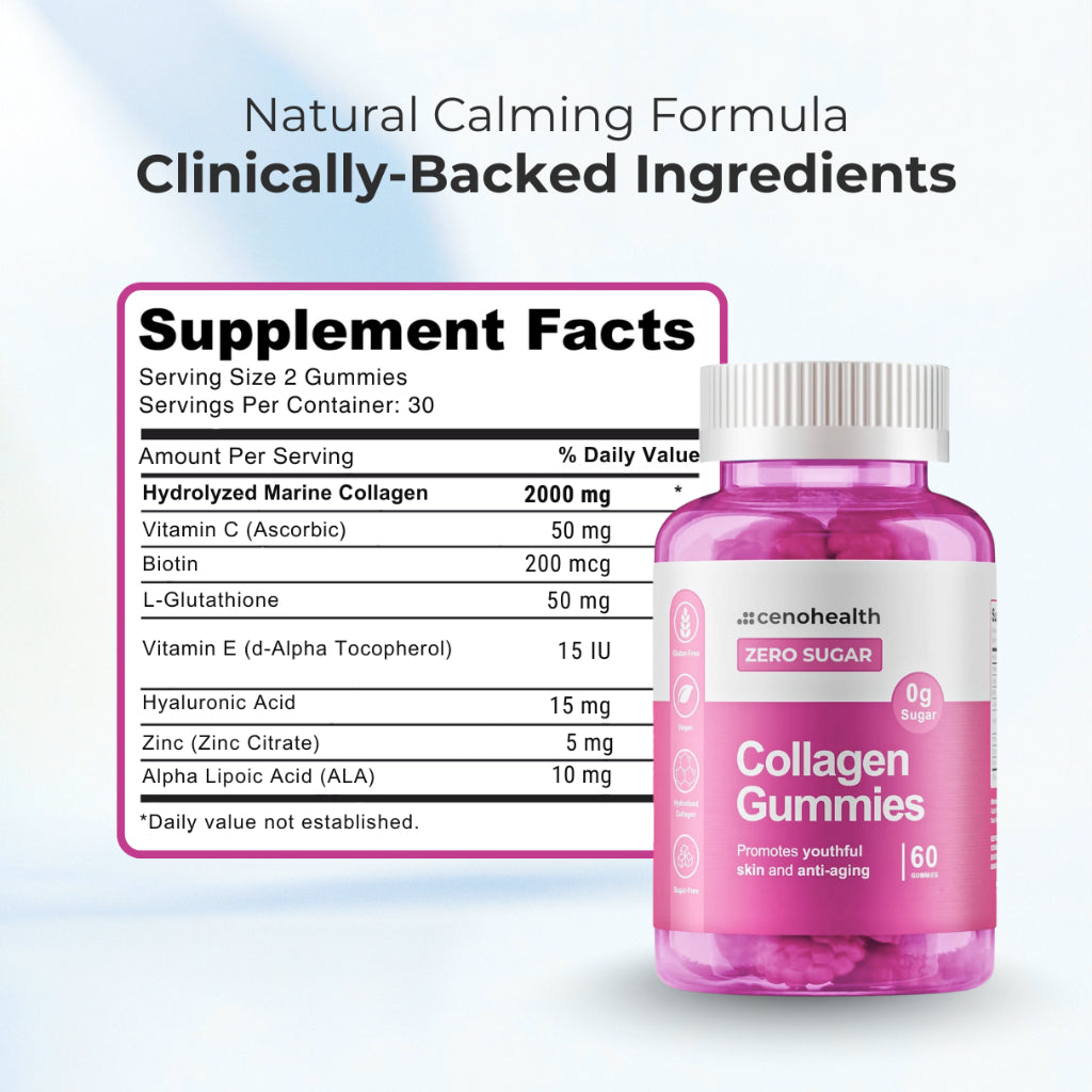 Cenohealth Collagen Gummies – For Glowing Skin, Anti-Wrinkle, Hair & Nail Growth | Sugar-Free | 60s